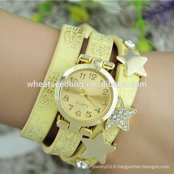 Personnalisé brillant PU cuir femme bracelet temps chaud étoiles montres